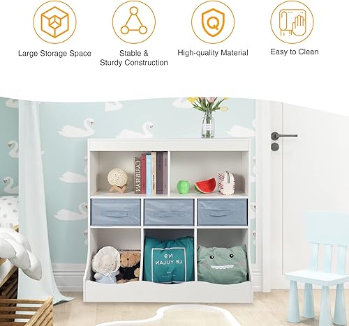 Miniatura 7 de RedSwing Estante de almacenamiento de juguetes para niños, armario de almacenamiento de 5 cubos múltiples para libros y juguetes