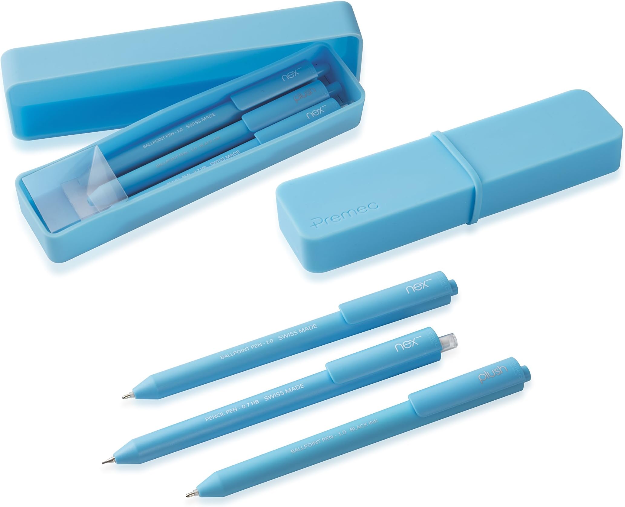 Premec Plush Box 3 Writing Kit with: Plush Ball Ballpoint Pen, Mechanical Pencil, Retractable Ballpoint Pen azure