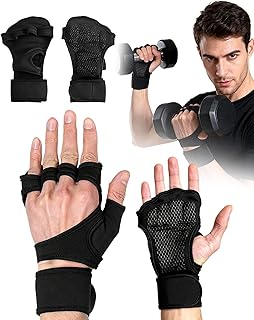 Guanti Palestra Uomo e Donna, Guanti Fitness Traspiranti con Braccialetti e Design Aperto per Dita, Antiscivolanti per Sollevamento Pesi, Crossfit e Allenamento
