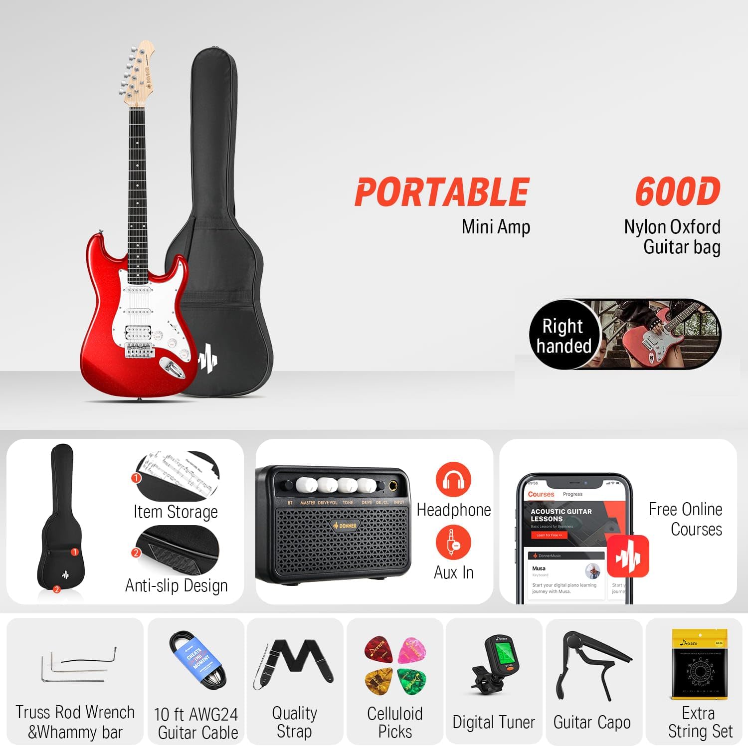 Donner 39-Inch Electric Guitar Starter Kit-Distortion Pedal
