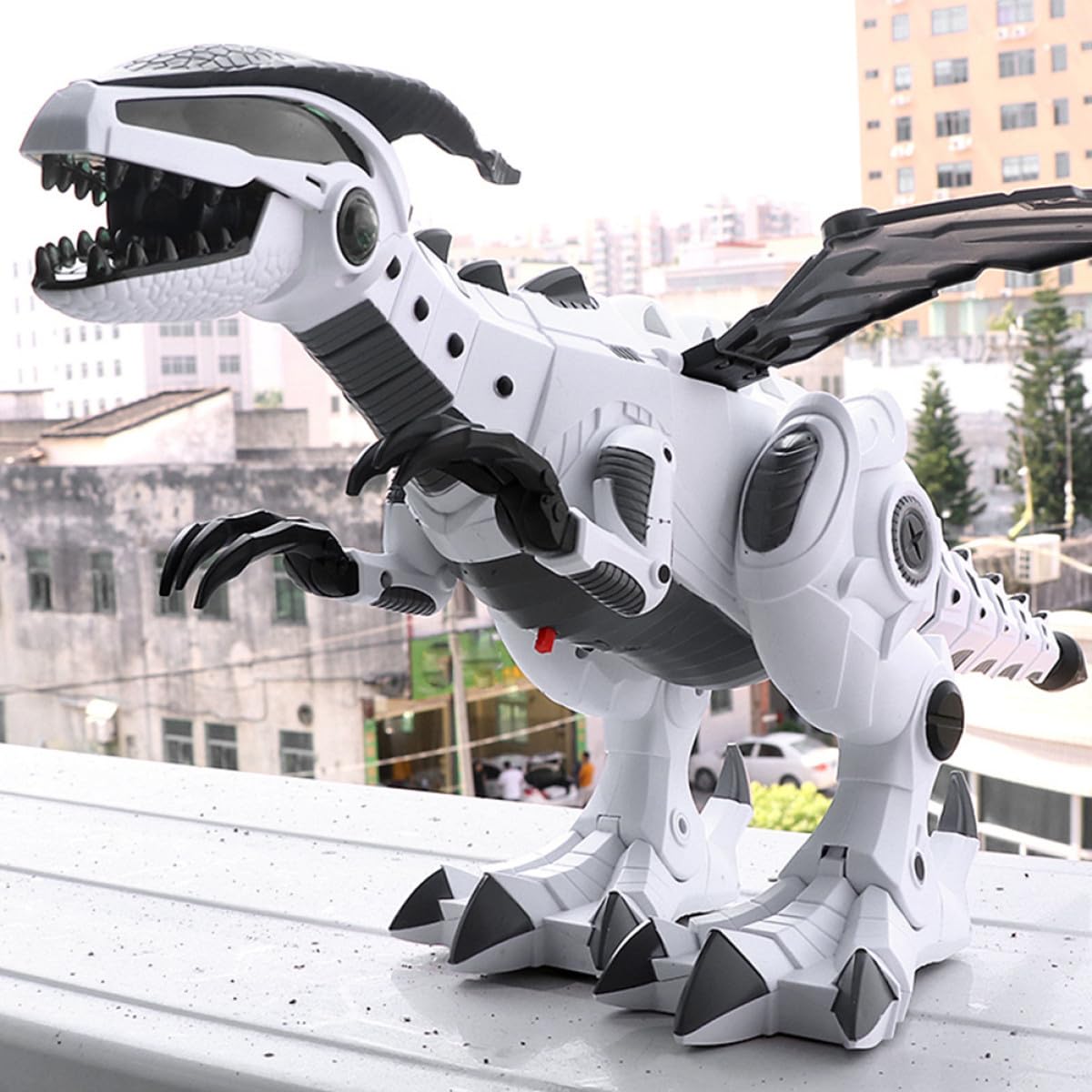 Dinosauro Elettrico Giocattolo Funzione Spruzzo e Movimento, Realizzato in Plastica Resistente e Componenti Elettronici, come Decorazione da Scrivania per Ragazzi