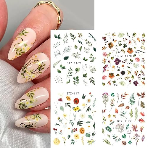 Miniatura 3 de Calcomanías de arte de uñas de flores, hojas florales, acuarela, calcomanías de arte de uñas, láminas de transferencia para suministro de uñas,