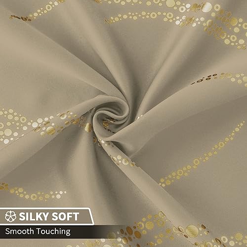 Miniatura 5 de Yakamok Cortinas con bloqueo de luz de 84 pulgadas, estampado de líneas onduladas doradas con ojales, cortinas de oscurecimiento de habitación,