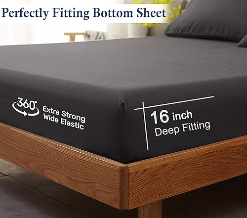 Miniatura 4 de Lavish Touch Juego de sábanas 100% algodón de franela de doble cepillado de 160 GSM, RV Mega King Slate