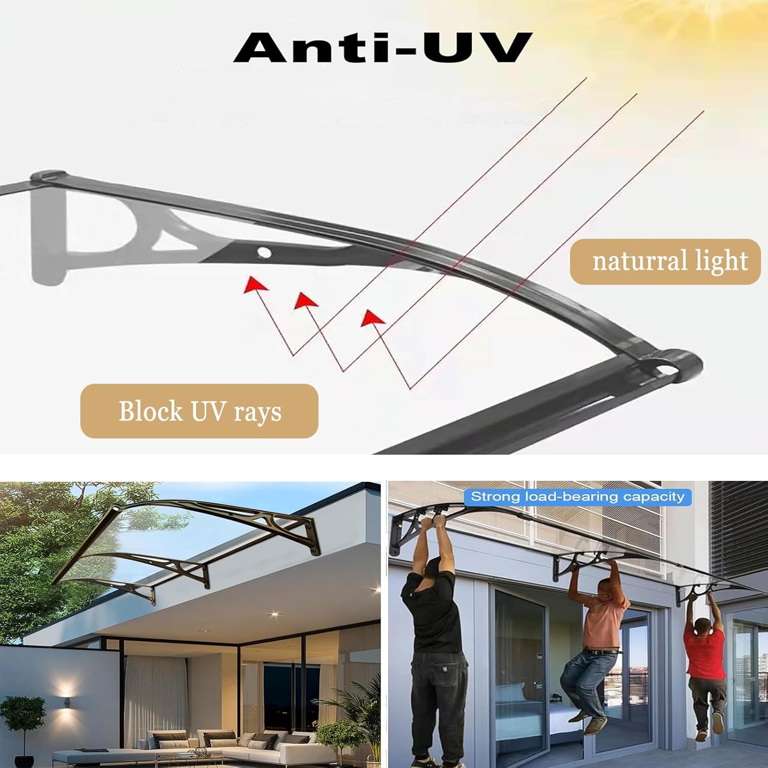 Door Canopy Window Awning, Outdoor Transparent Rain Snow Cover with Metal Bracket,Outdoor Patio Awning Canopy, Front Door Patio Canopy(100x320cm/39x126in)