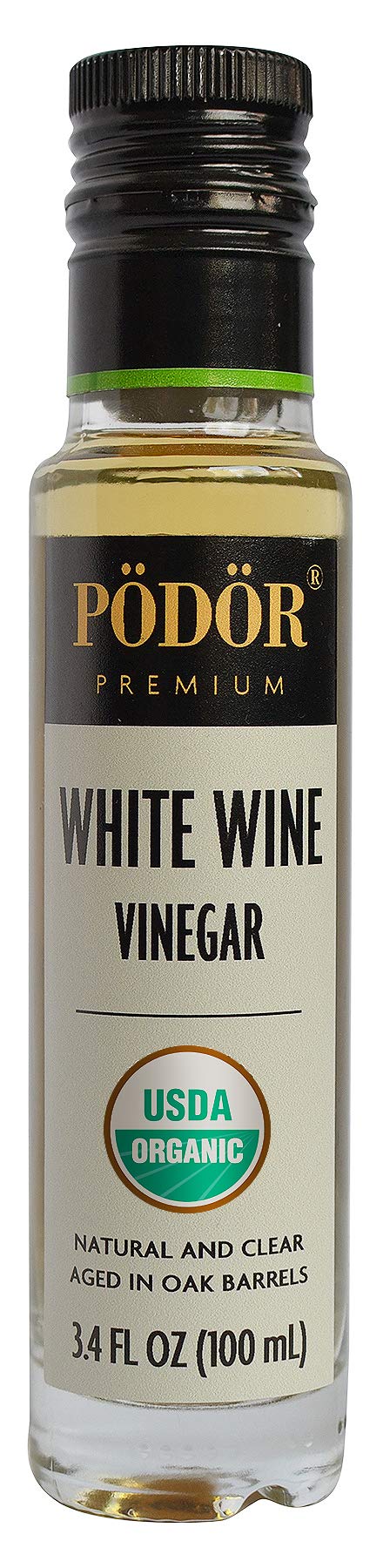 PÖDÖR Premium Organic White Wine Vinegar - 3.4 fl. Oz. - 100% Natural, Aged in Oak Barrels, Fermented, Unfiltered, Vegan, Gluten-Free, Non-GMO in Glass Bottle