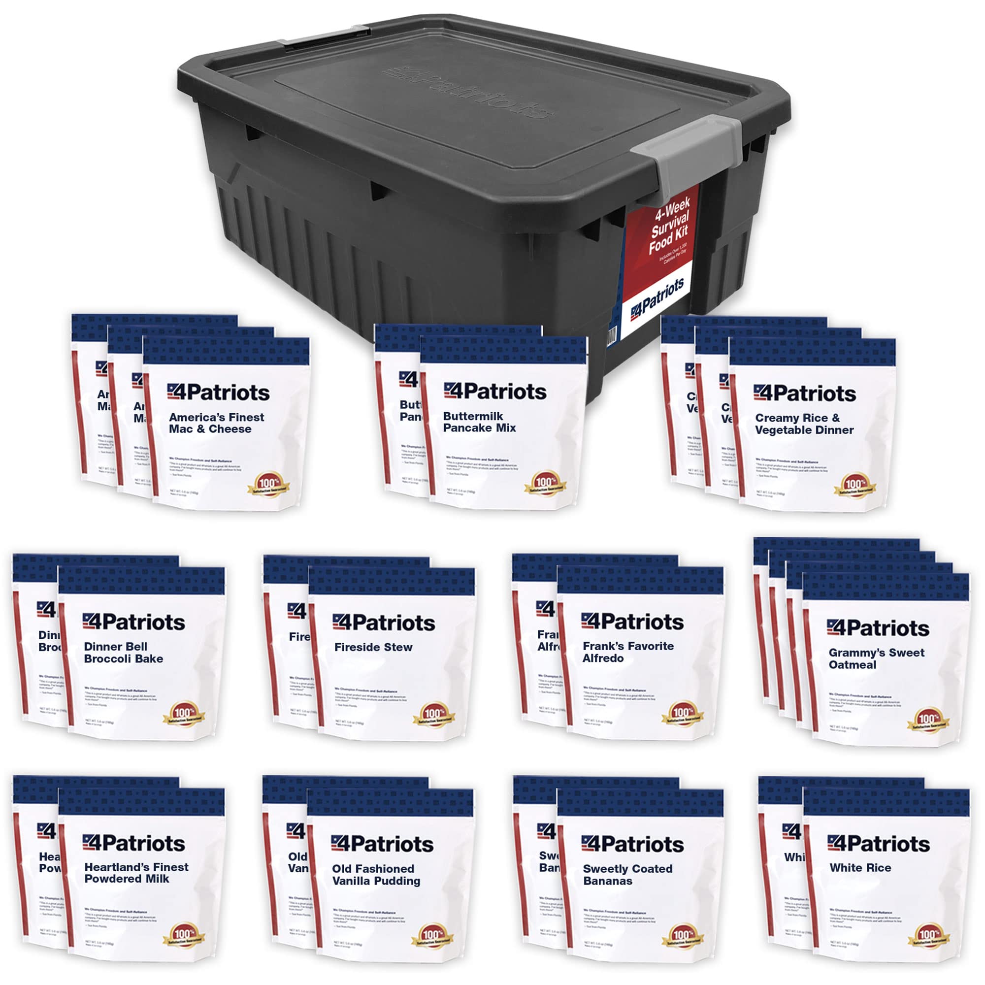 4Patriots Emergency Food Supply - 4-Week Survival Kit - Freeze Dried Food - 25-Year Shelf Life - 196