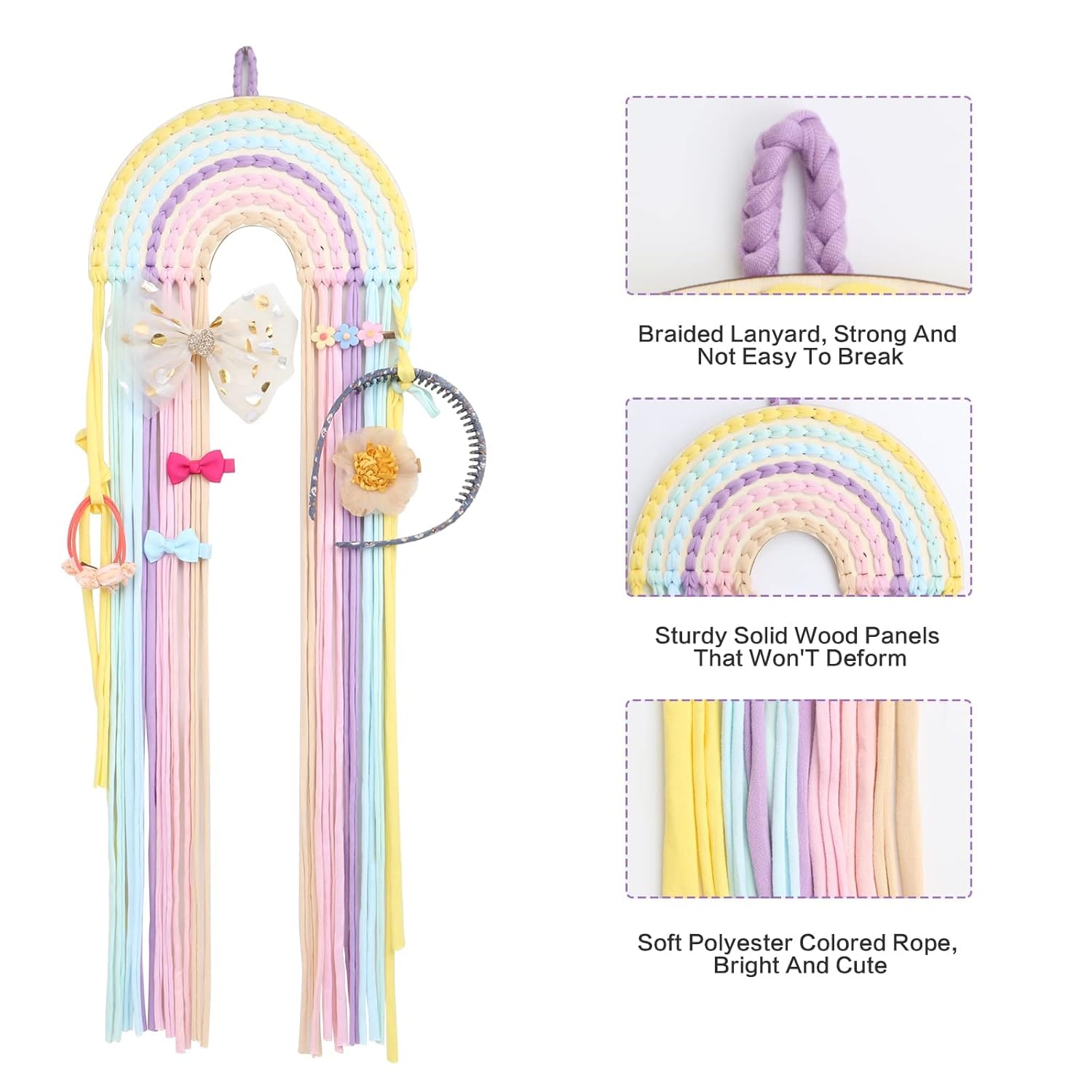 SYGY Bow Holder for Girls Hair Bows, Rainbow Tassels Hair Bow Holder Organizer for Girls, Hair Accessories Storage Girls Clips Organizer, Wall Hanging Home Decor Girls Room, Nursery, Living Room : Baby