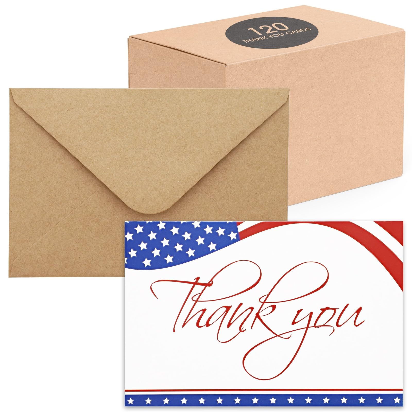 120 Pack 4x6-inch Bulk Patriotic Thank You Cards with Envelopes for Veterans Day and 4th of July - American Flag Appreciation Gift Notes - Thank You Cards Bulk