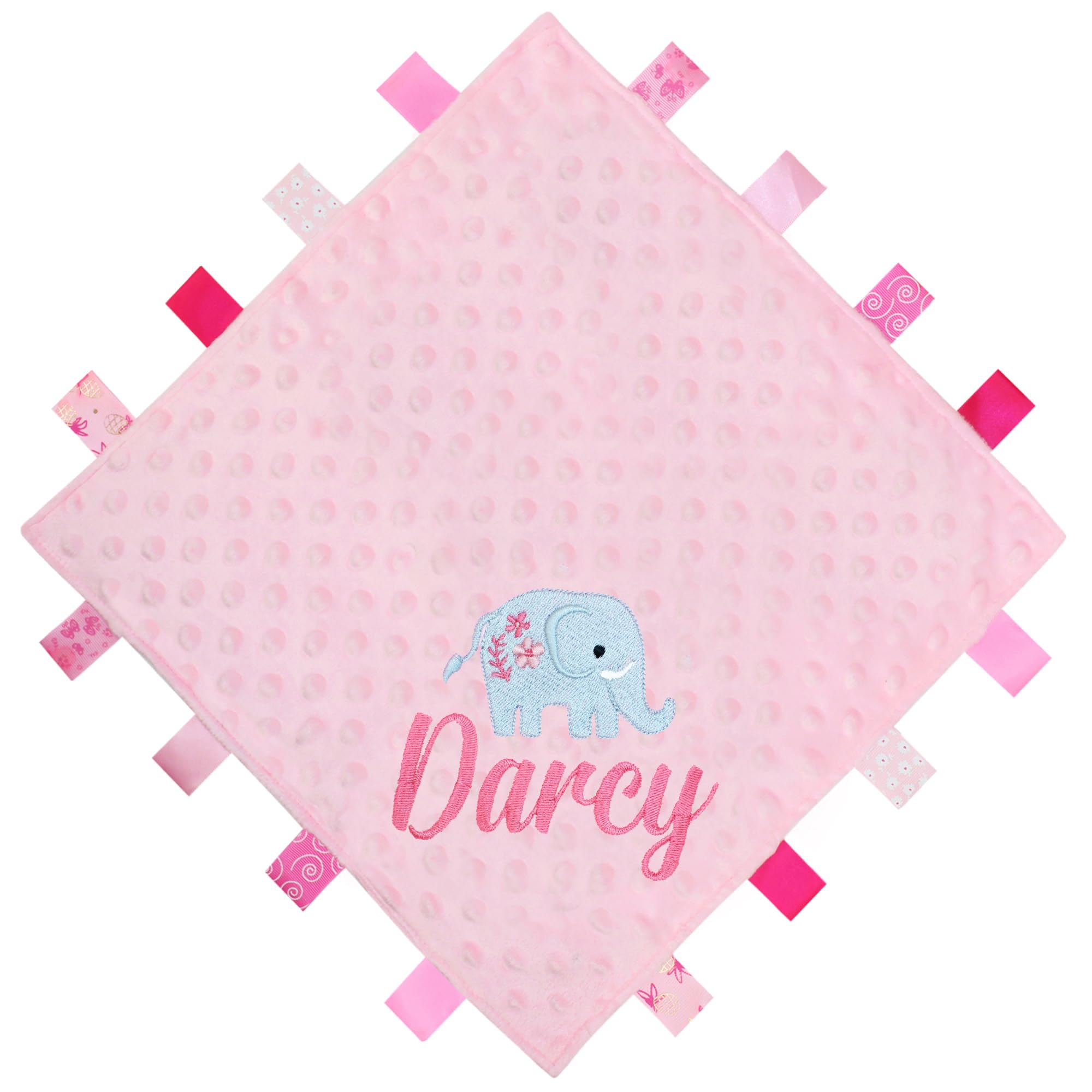 TeddyT's Personalised Baby Boho Elephant Ribbon Taggy Blanket Comforter