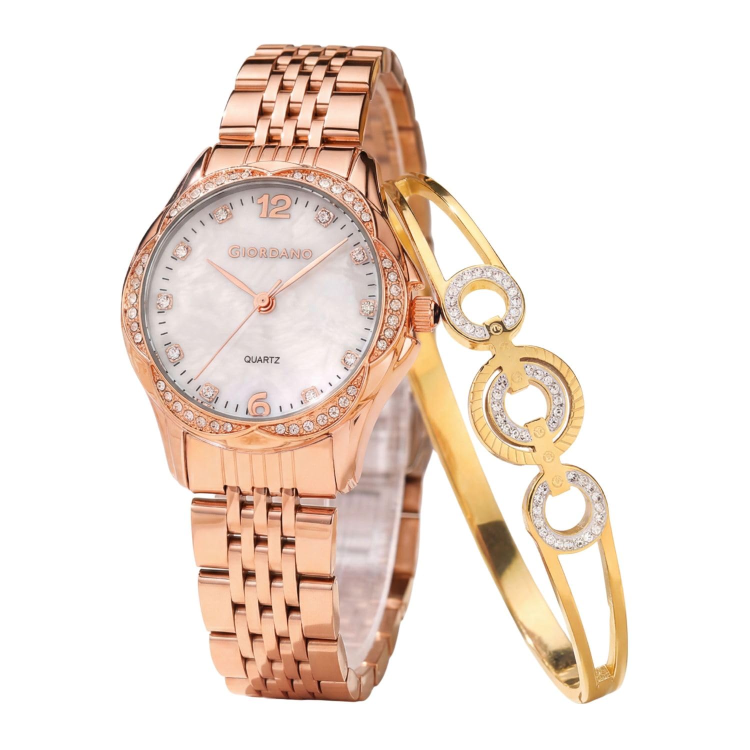 giordano Analog Watch for Women with Bangle Gift Set - Round Dial, Diamond-Style Crystal Studded, Quartz Movement and Stainless Steel Strap - GZ-60157-picture-4