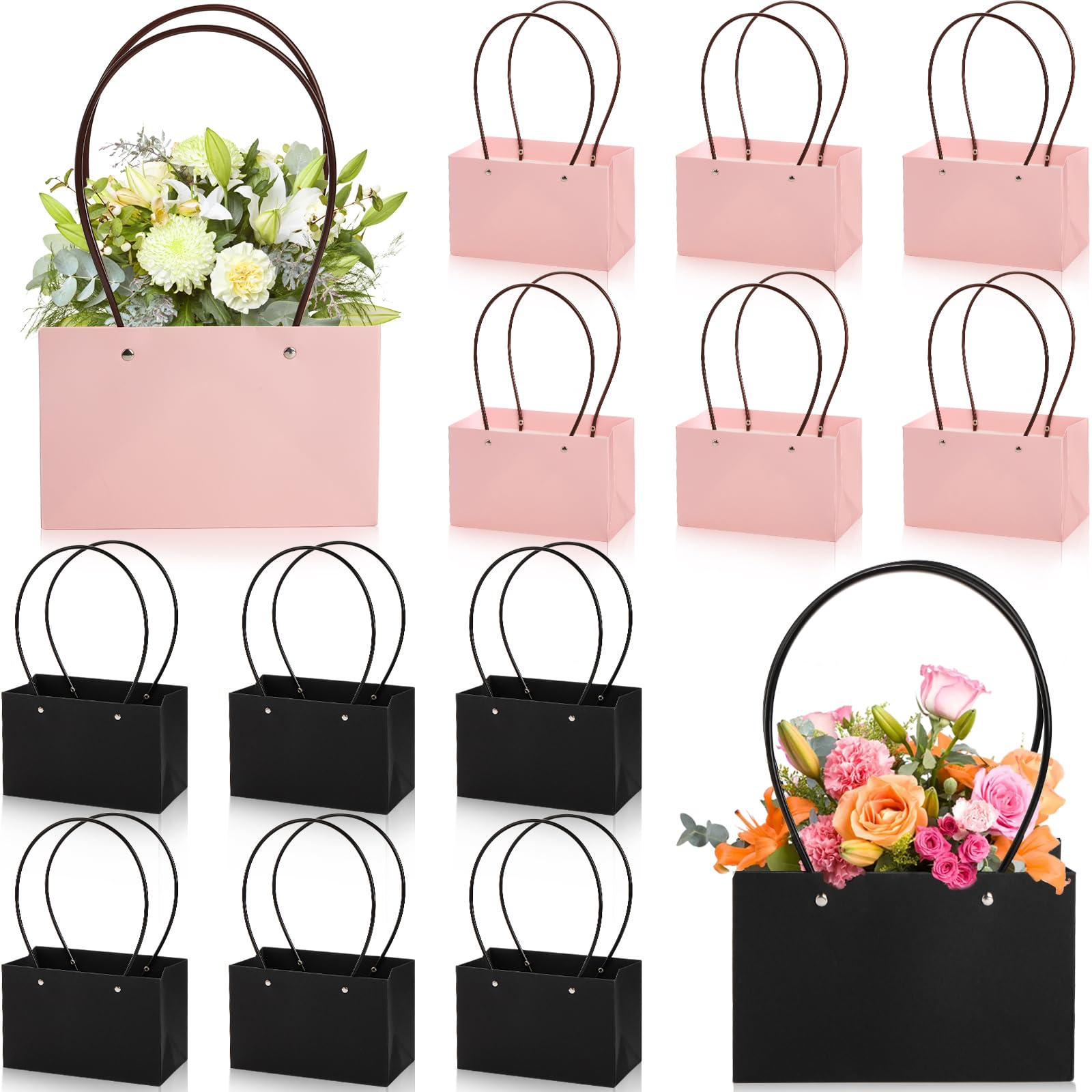 DEAYOU 12 Pack Kraft Paper Flower Gift Bags, Bouquet Bag Box with Handle - Image 3