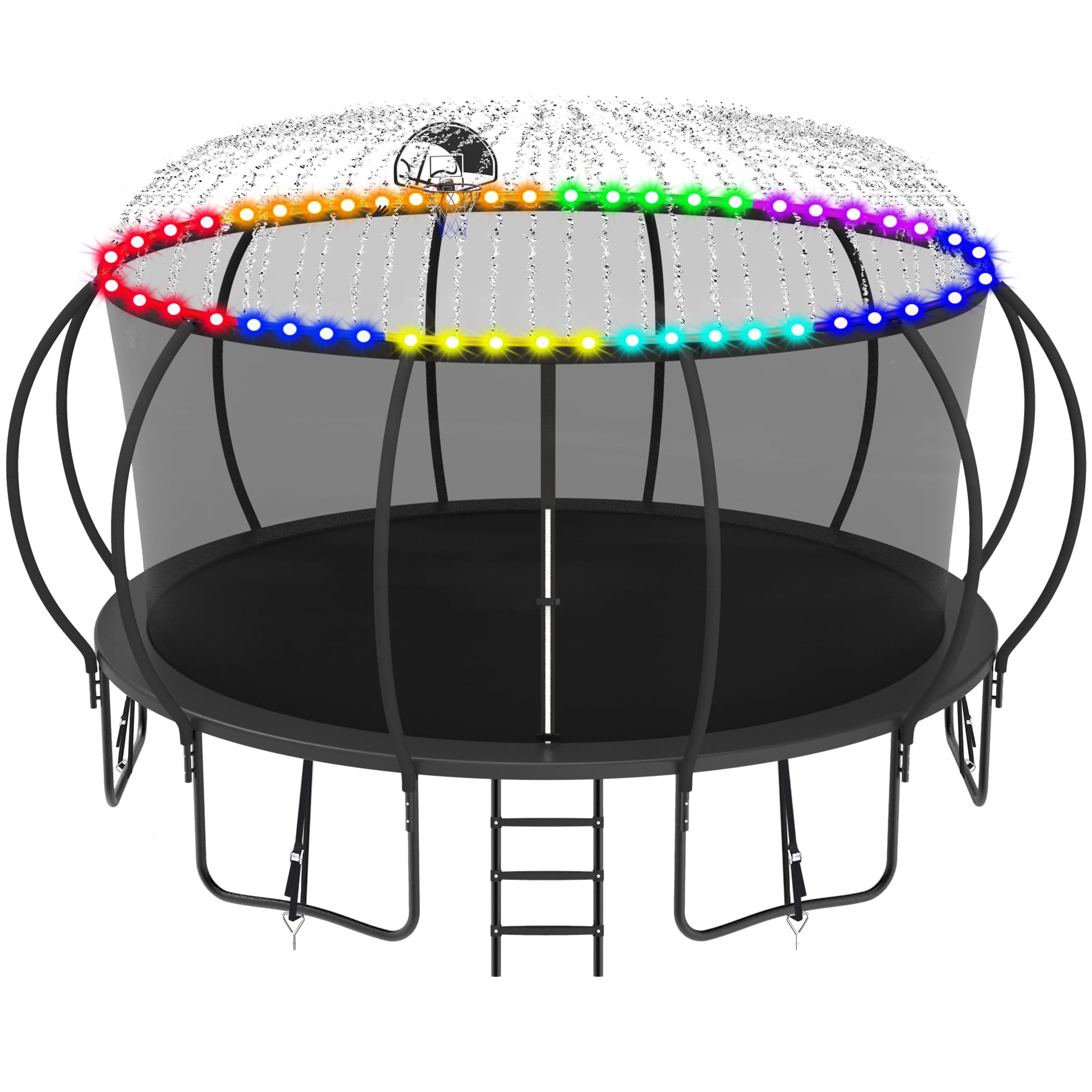 LHX Tranpoline Outdoor 8 10 12 14 15 16FT with Enclosure Net, Light and Sprinkler, 1500lbs Weight Capacity, Heavy Duty Outdoor Backyard Tranpoline