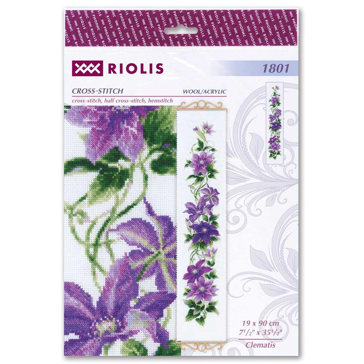 RIOLIS - Clematide 1801, Punto croce 19x90cm, Punto croce kit da ricamare, Disegni da ricamare, Set di ricamo