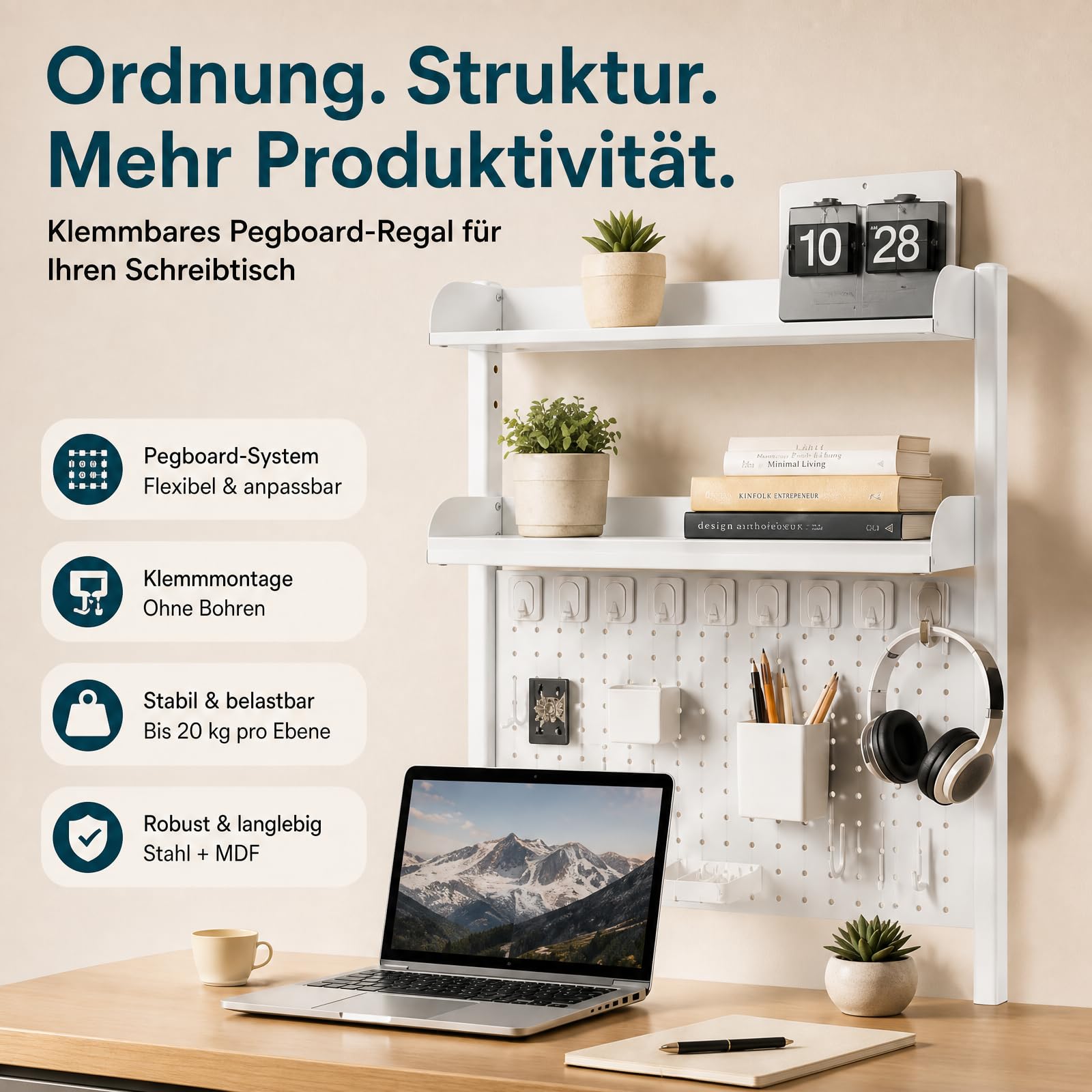 Verstellbares Schreibtischregal zum Anklipsen für Büro