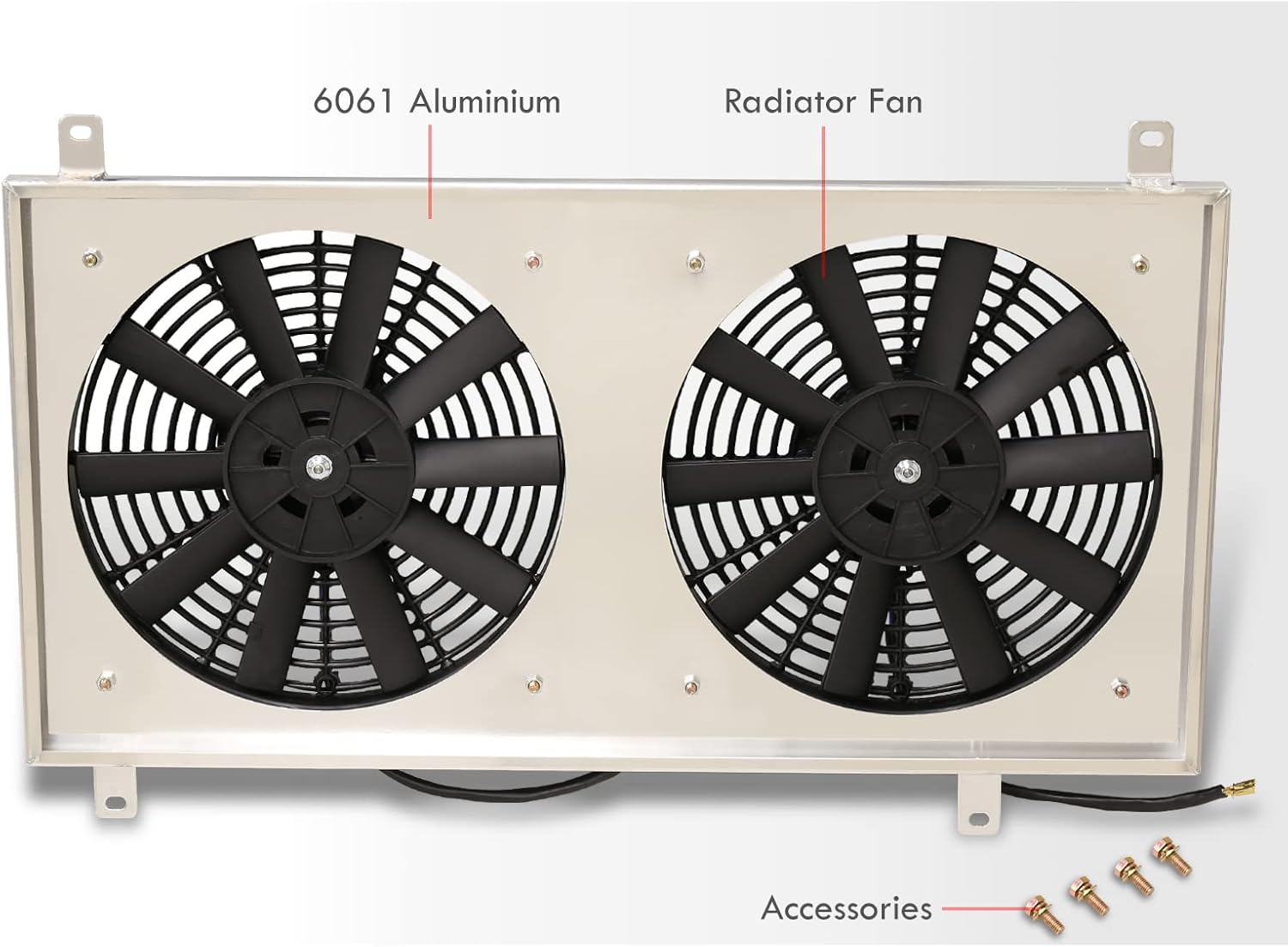 AJP Distributors Aluminum Radiator Fan Shroud Kit + 12" Engine Cooling Fans Compatible/Replacement For Accord CD5 CD7 Prelude BB6 H22 Manual Transmisson M/T 1994 1995 1996 1997 1998 1999 2000 2001