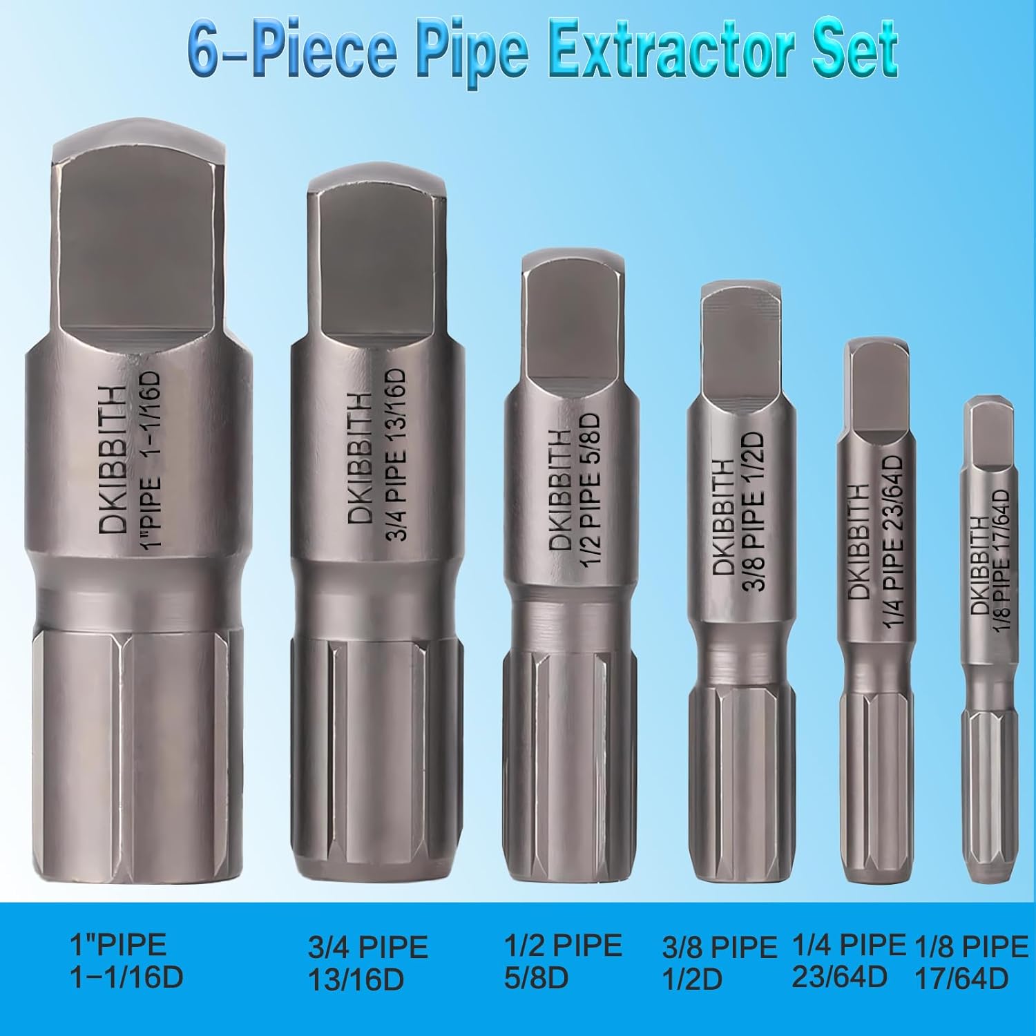 Pipe Extractor Set, 6-Piece Heavy Duty Steel Broken Pipe Extractors for Removing Damaged Threaded Pipes & Fittings from 1/8" to 1", with Durable Storage Case, Ideal Tools for Plumbers Mechanics DIY