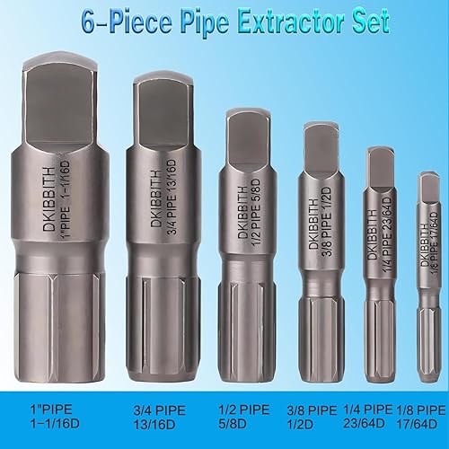 Miniatura 2 de Juego de extractor de tuberías, 6 piezas de extractores de tubos rotos de acero resistente para quitar tubos roscados dañados y accesorios de 18