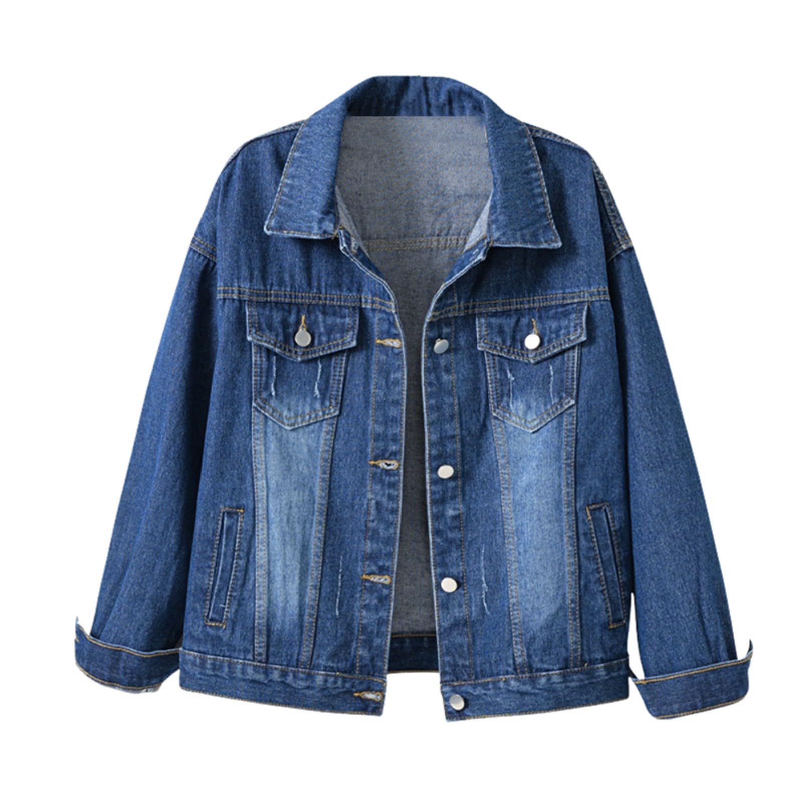 Generisch 2026 Chaqueta vaquera para mujer con bolsillos grandes Cierre de botones Diseño liso Abrigo corto para estilo versátil