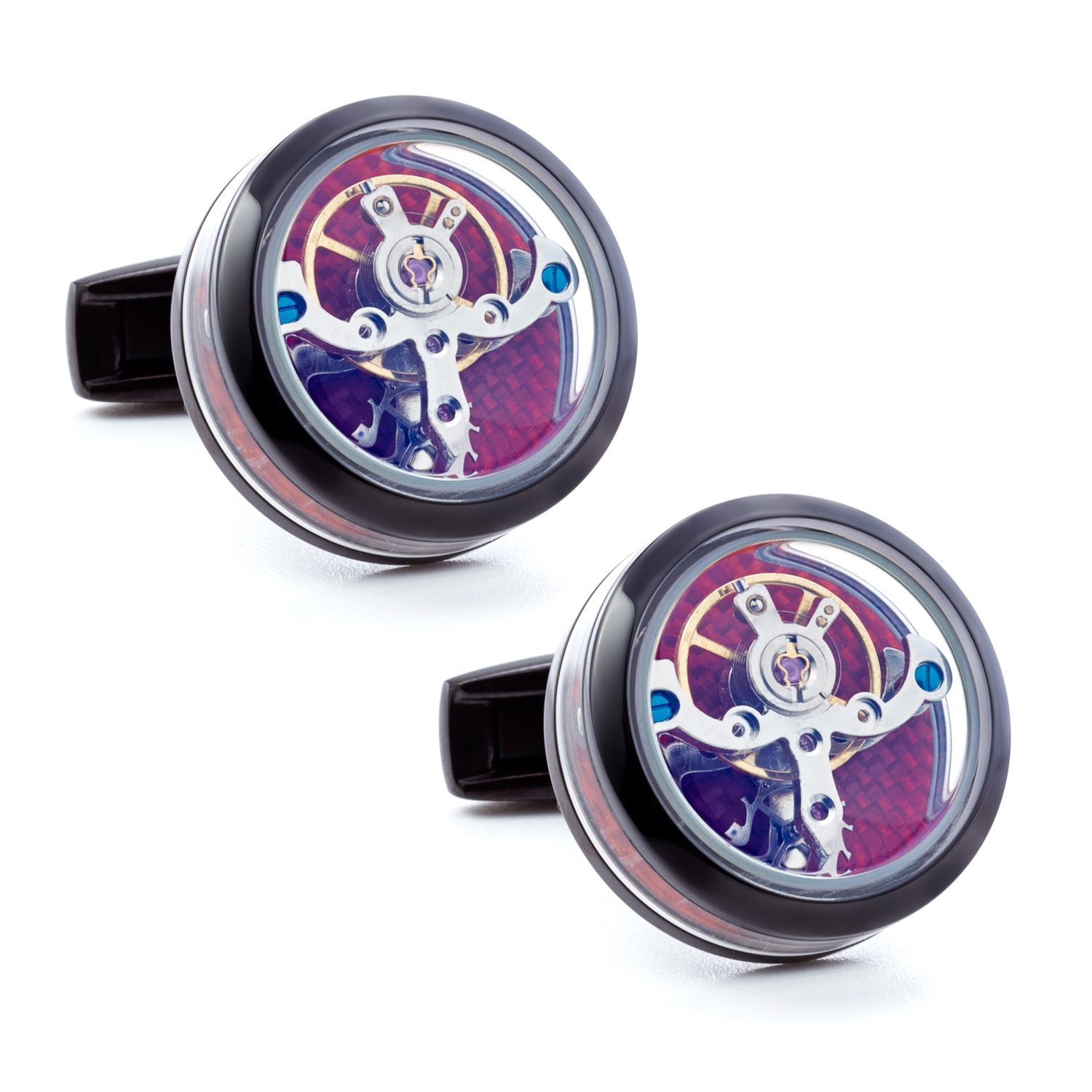Tf Est 1968 Mens Black Pvd Tourbillon Cufflinks With Red
