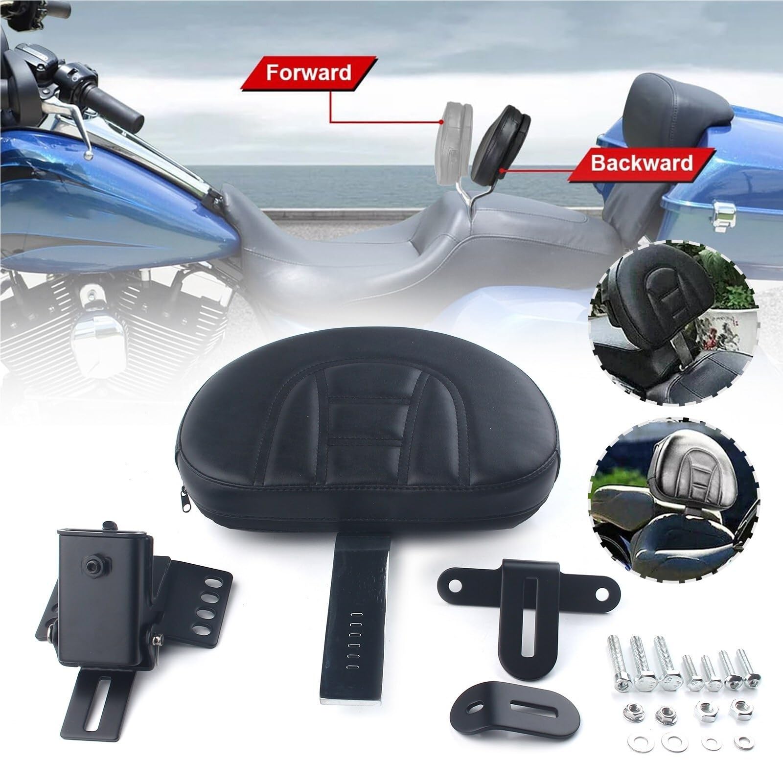 Poduszka Kufer Motocyklowy Pasuje do Harley Touring 1988-2020 Zestaw regulowanego oparcia kierowcy typu plug-in podpórki pod plecy