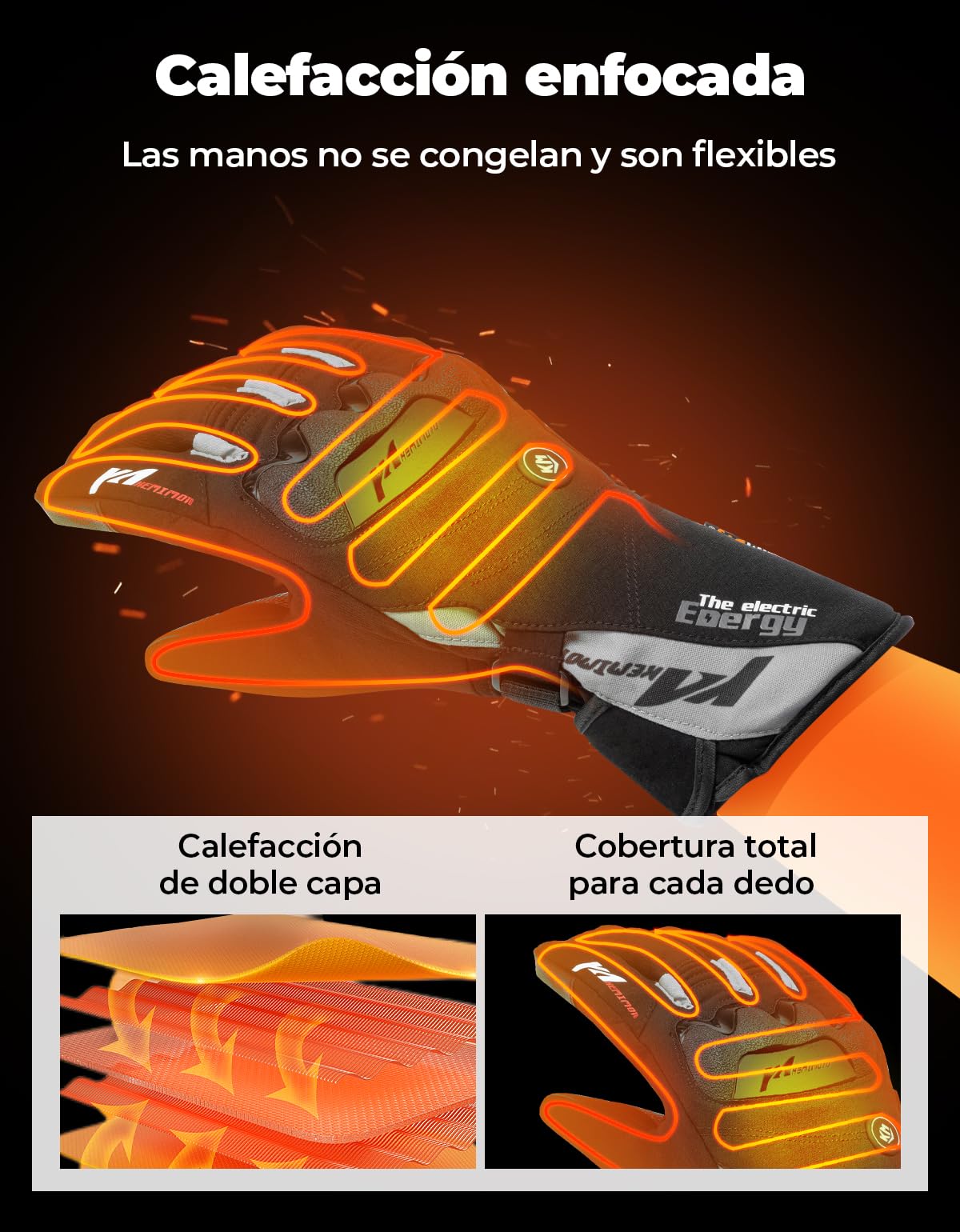 KEMIMOTO Guantes Calefactables, Guantes Moto Térmicos con Batería 2500 mAh, Guantes Moto Invierno Hombre y Mujer, Resistente al Desgaste para Moto, Esquí, Actividades Hielo Nieve
