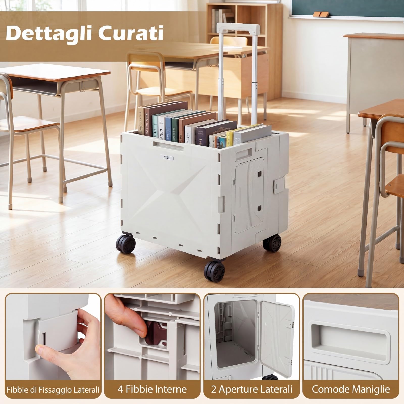 COSTWAY Carrello Spesa con 4 Ruote, 75 L, Carrellino Pieghevole con Manico Telescopico e Regolabile e Coperchio, Trolley Portatutto per Shopping, Campeggio, Picnic e Attrezzi