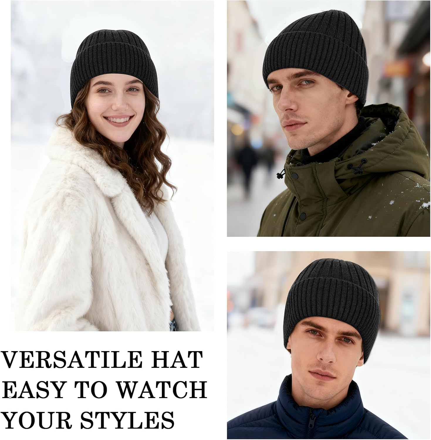 Winter Fleece Lined Beanie Hat for Men Women, Unisex Fashion Thermal Cuffed Knit Skullcap Warm Winter Hat - Image 6