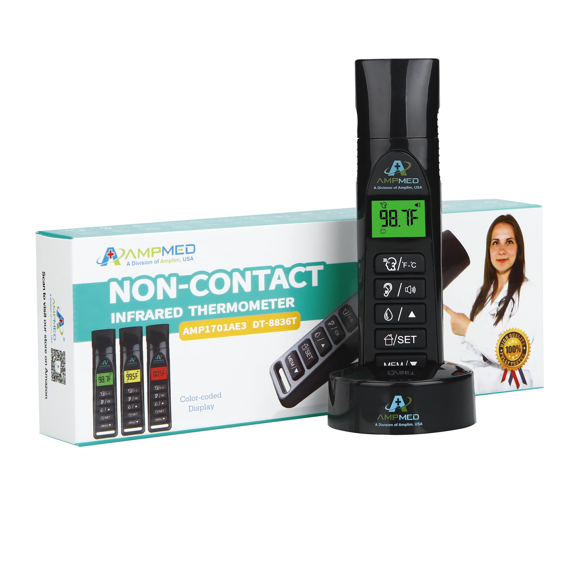 Baby Thermometer | 3-in-1 Accurate Infrared Thermometer for Ear, Forehead & Touchless, Fever Thermometer for Baby, Infants, Toddlers, Kids & Adults | Base Stand & Clock (Black)