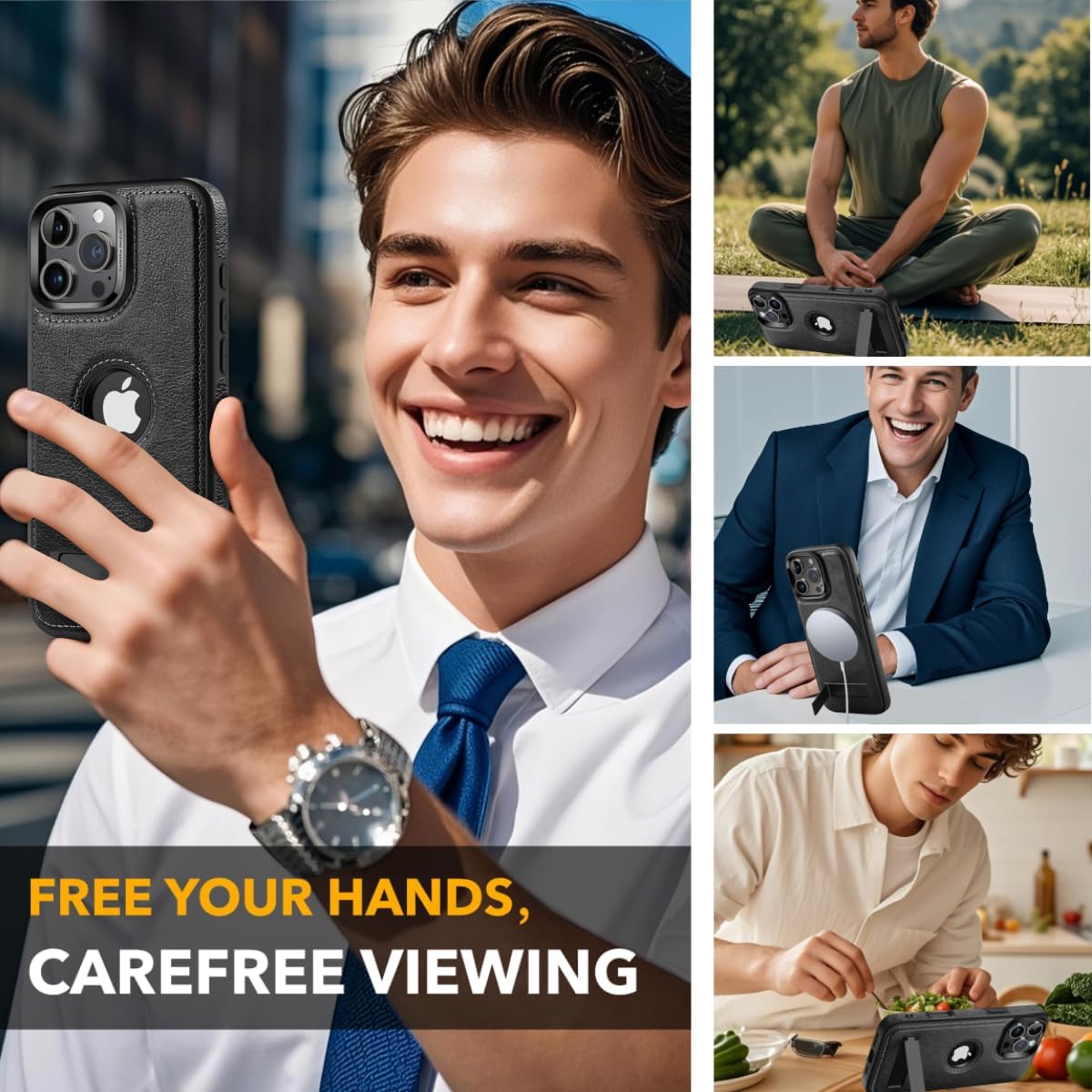 for iPhone 16 Pro Max Leather Case, Built-in Invisible Alloy Stand, Compatible with MagSafe Accessories,【Upgraded】 Strong Magnetic, Kickstand Phone Cover 2024 6.9 Inch (Black) - Image 5