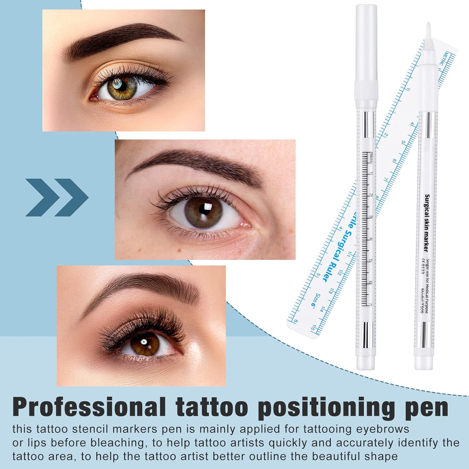 Maitys 8 Pieces Eyebrow Microblading Marker Pen with Paper Ruler, 1mm
