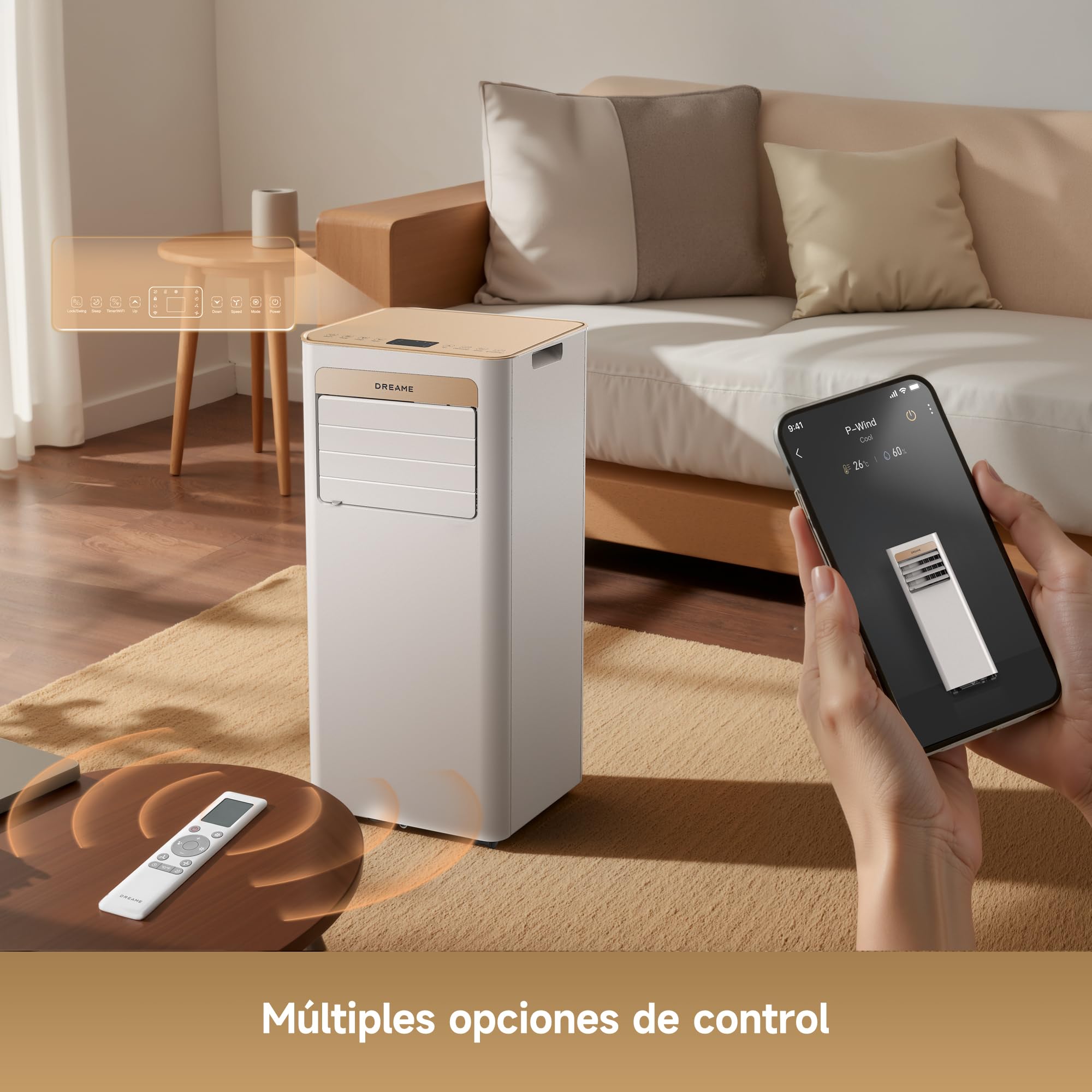 DREAME P-Wind10 Aire Acondicionado Portátil 3 en 1 de 9000 BTU | Refrigeración, Deshumidificación y Ventilación, Flujo de Aire 3D, App y Mando, Modo Noche, Autoevaporación, Fácil Instalación