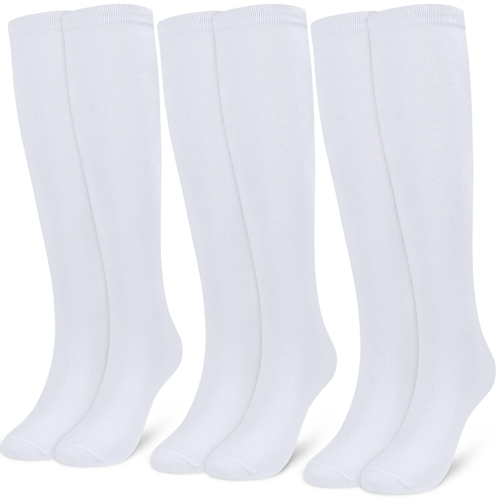 KOOOGEAR 3 pares de calcetines altos hasta la rodilla para niñas y niños, calcetines de algodón blanco y negro, calcetines de regreso a clases, calcetines lisos para uniforme de fiesta, calcetines
