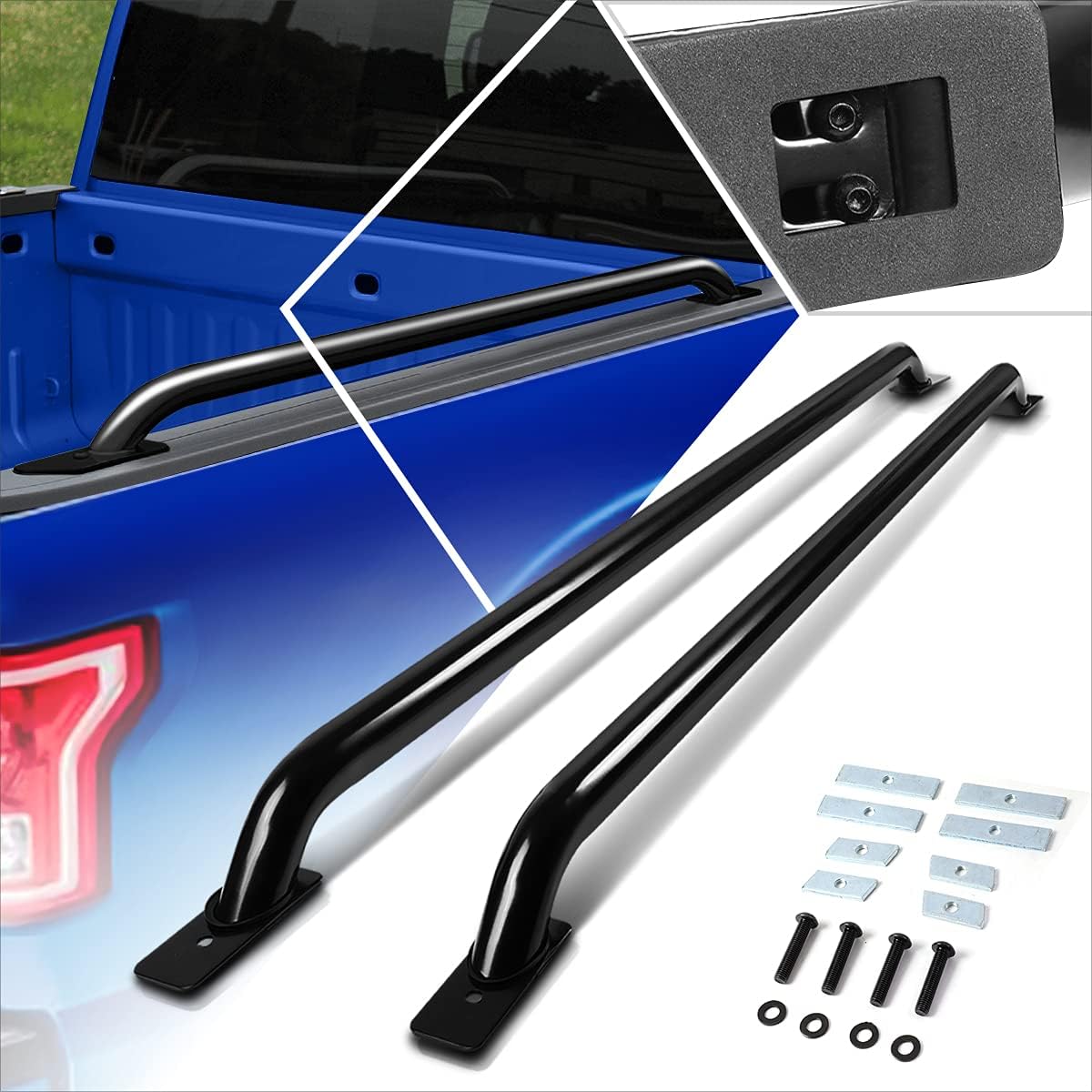 65 Inch Black Truck Bed Side Rails Bars w/Stake Holes Compatible with 07-13 Silverado Sierra 1500 2500HD 3500HD 78" Bed