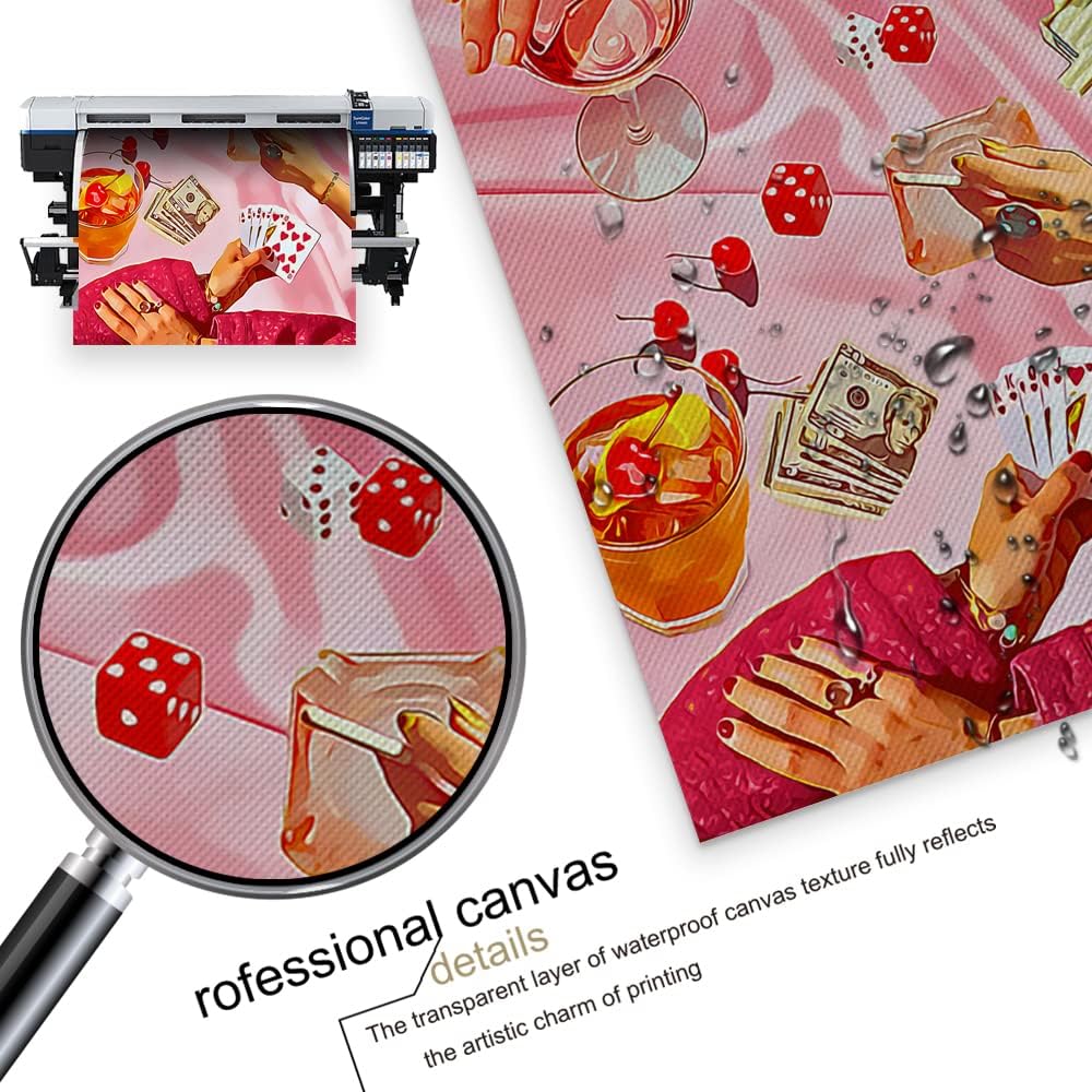 Vintage Pink Casino Dice and Cocktail Canvas Wall Art