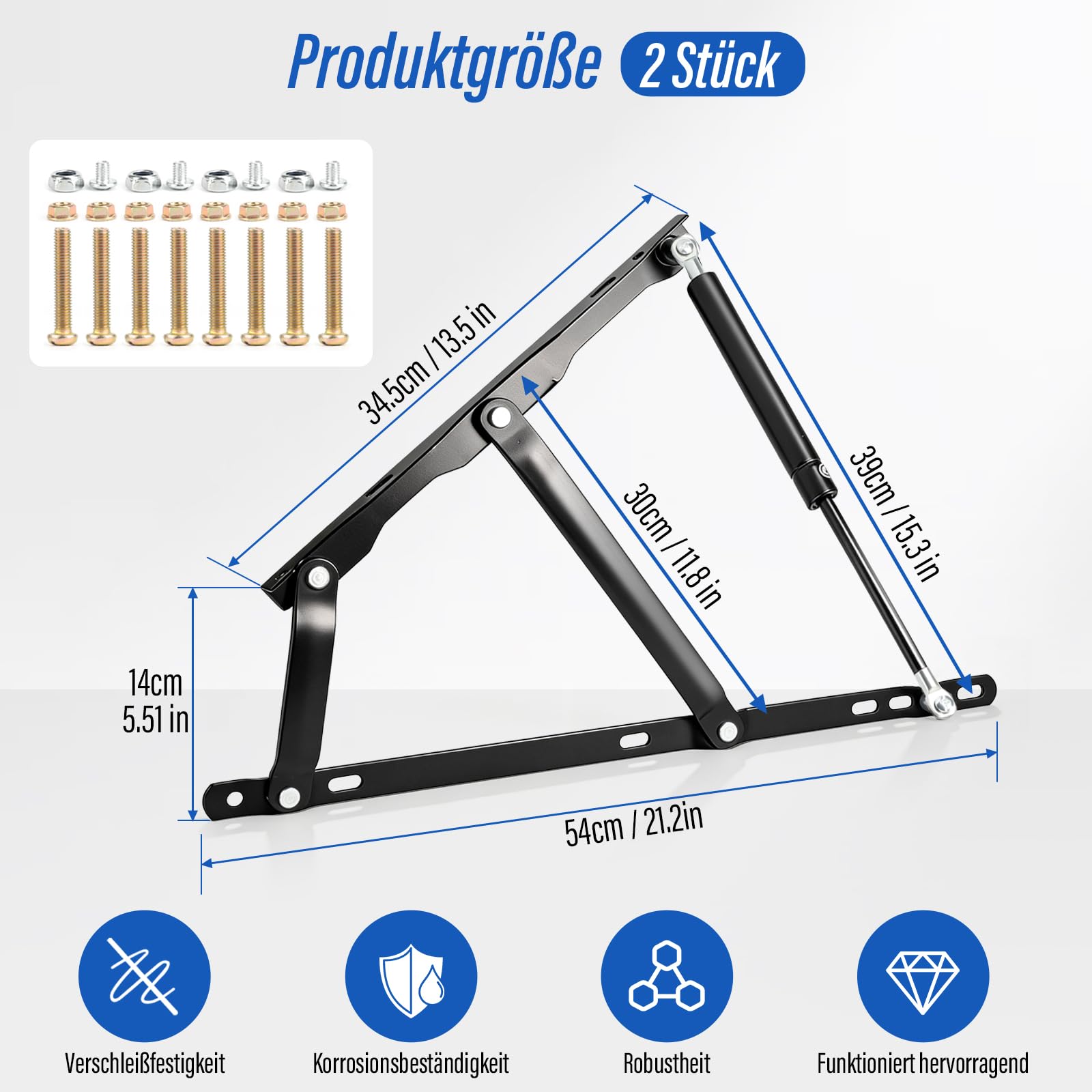 Pneumatische Bett Hebemechanismus 2 Stück Gasdruckfeder für schwere Bettkästen 60 kg Ladekapazität Scharniere Klapp Lift Up Feder Scharniere für Bett Aufbewahrungsbett Box Zubehör Sofa（60KG）