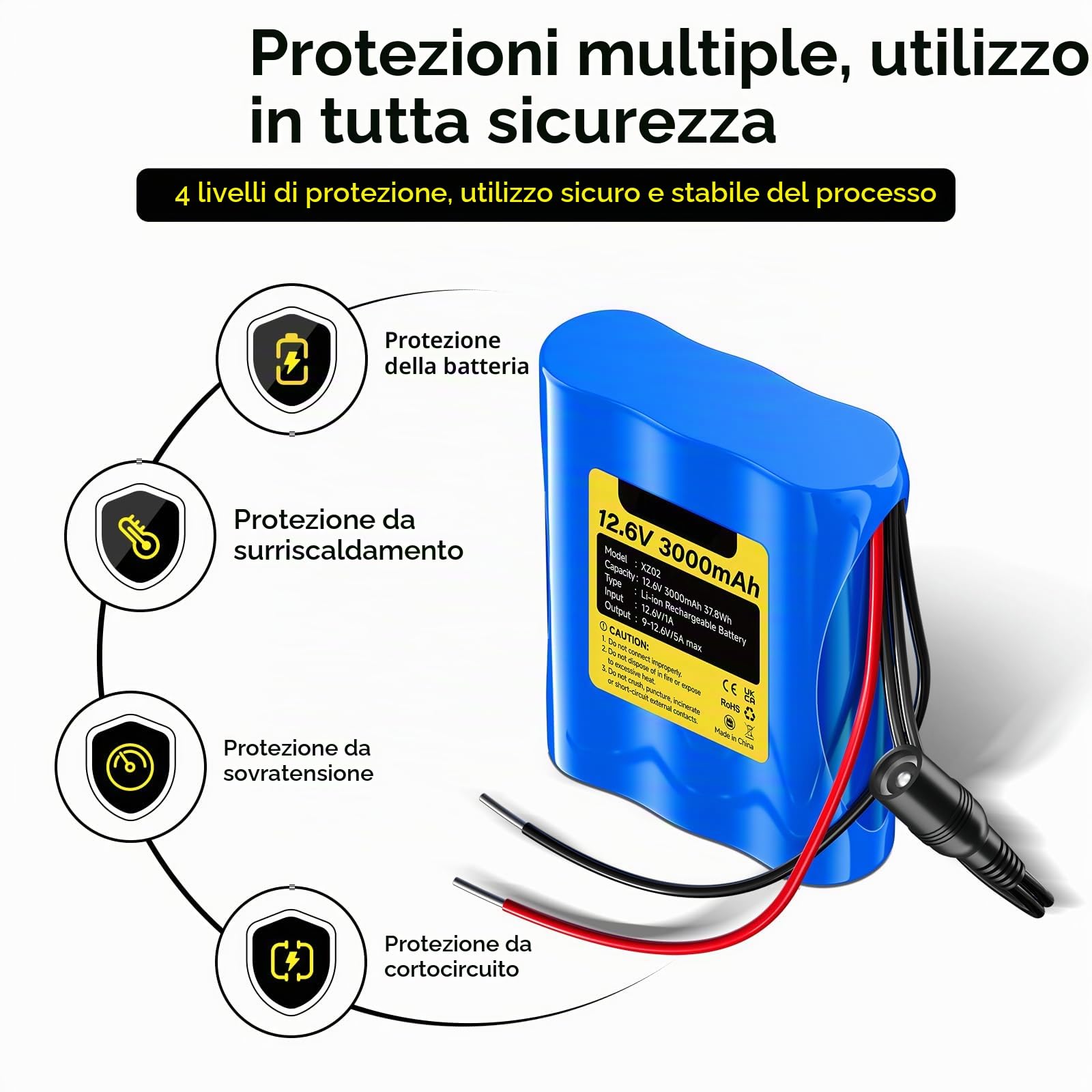 CITYORK 12,6 V CC 3000 mAh batteria ricaricabile agli ioni di litio per pannelli solari, telecamere CCTV, videocamere, strisce luminose LED, lettori MP3, progetti fai-da-te e altro ancora