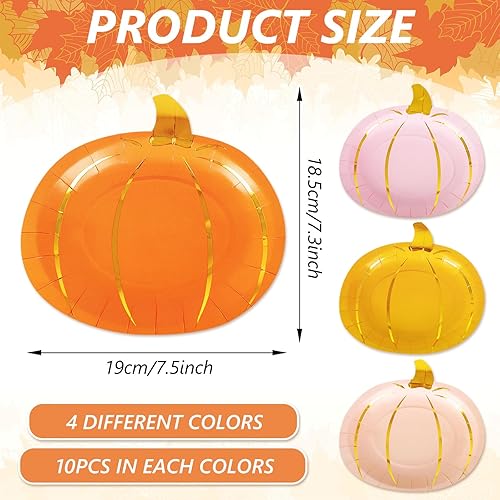 Miniatura 2 de 40 platos de papel de calabaza de otoño de lámina dorada, platos desechables de cosecha de Acción de Gracias, coloridos para otoño, vacaciones,