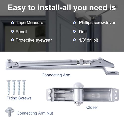 Miniatura 4 de Cierrapuertas automático hidráulico de resorte residencial de grado 3, cerradores ajustables automáticos de aluminio