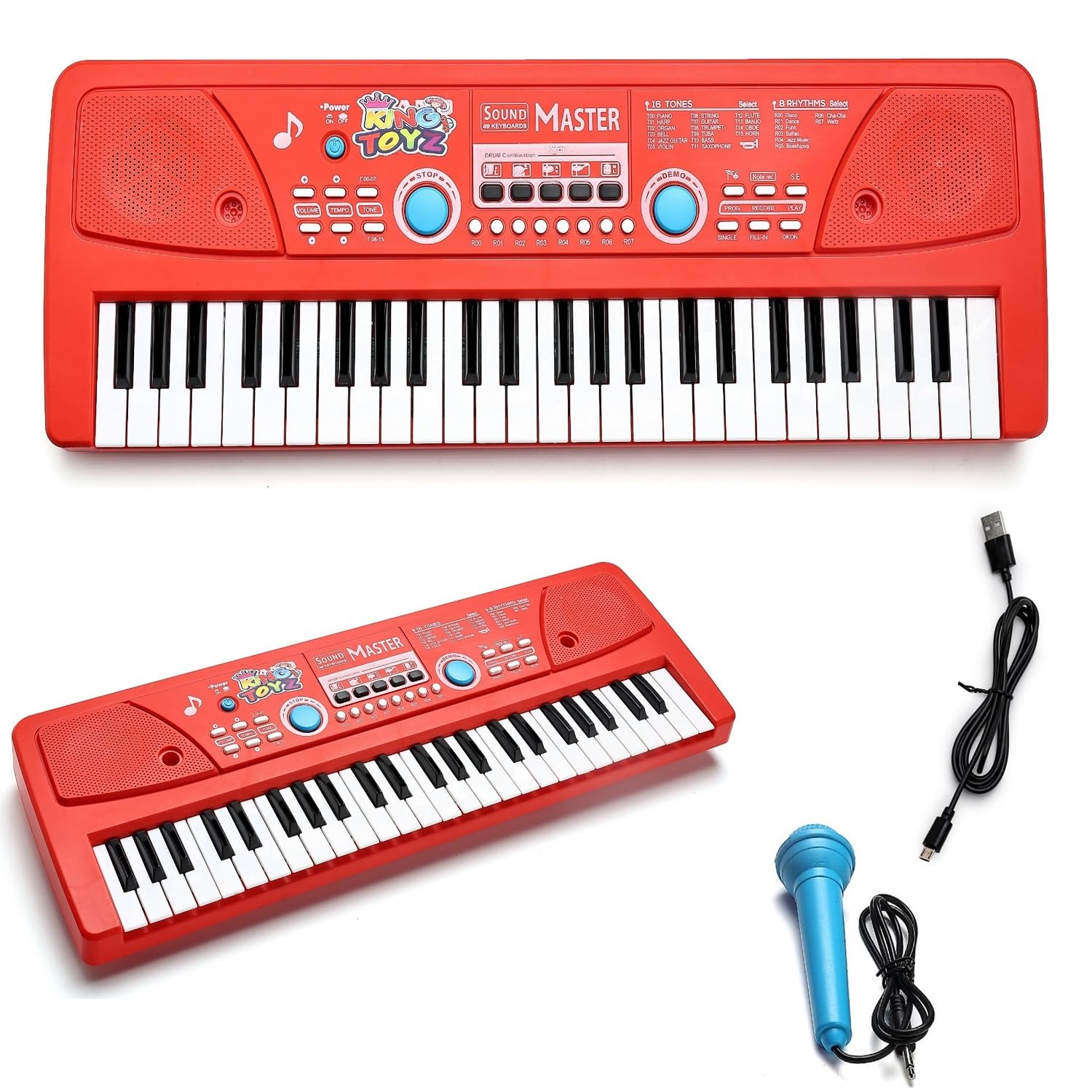 Piano Keyboard with Mic | 49 Keys, 8 Rhythms, 16 Tones, 6 Demo Songs & 5 Percussions | Electronic Musical Toy for Boys & Girls Age 2-5 | Educational & Recording Keyboard for Beginners - Red-image-45
