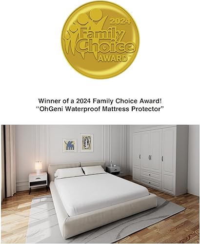Miniatura 7 de OhGeni Protector de colchón 100% impermeable, tamaño King, sábana bajera con bolsillos profundos, de 6 a 18 pulgadas, material suave transpirable