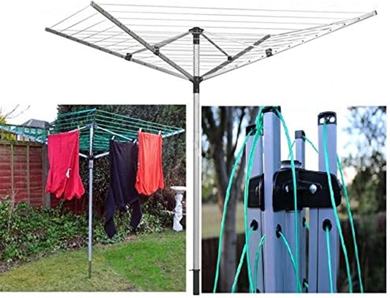 BOCbco Heavy Duty 50M 4 Arm Folding Rotary Washing Line Clothes Airer