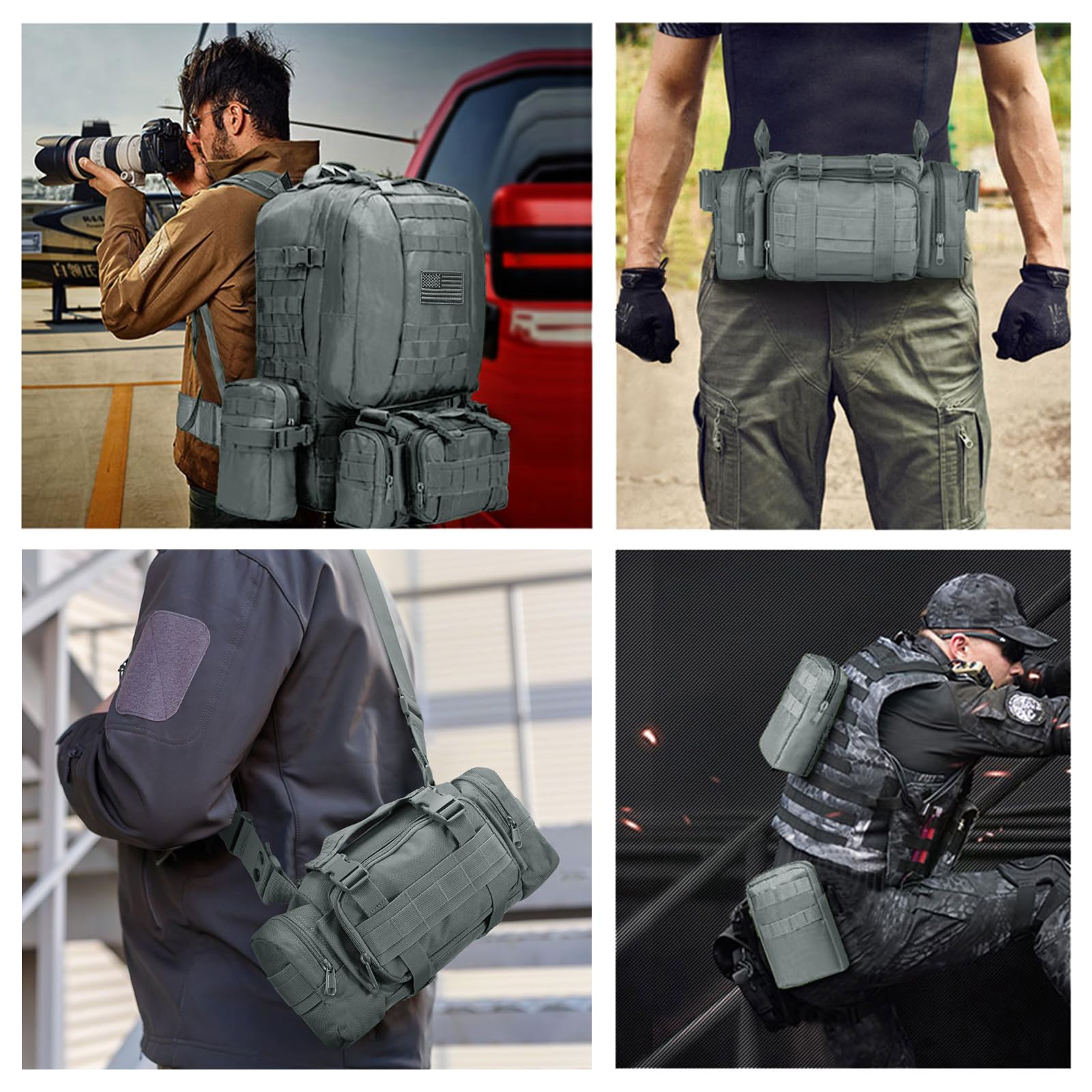 CVLIFE Tactical Backpack Military Army Rucksack 60L Large Assault Pack Detachable Molle Bag, Grey