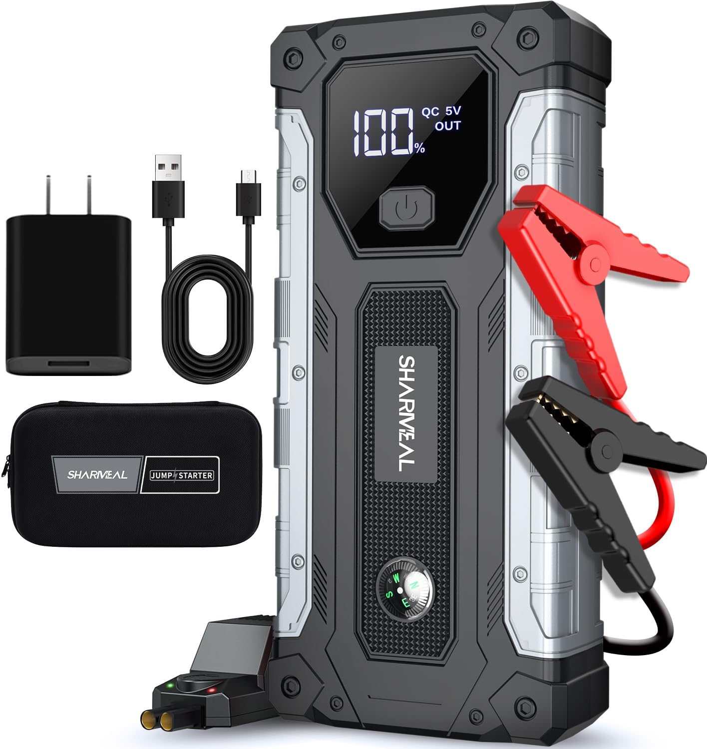 Sharmeal Car Battery Jump Starter 6000A, Jump Starter Battery Pack for All Gas and 10.0L Diesel, 12V Portable Jump Box with LED Light
