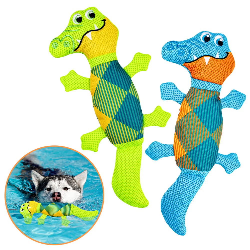 EXPAWLORER Floating Dog Toys Squeaky - 2 Pack Dog Water Toys for Pool Fetch, Durable Oxford Fabric Pet Chew Toy Summer Outdoor Interactive Play, for Small Medium Breeds, Crocodile
