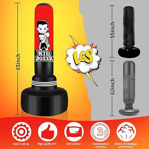 Miniatura 2 de Heavy Punching Bag with Stand Adults Teens,70" Freestanding Boxing Bags Kicking Bag Heavy Bag with Boxing Gloves and Electric Air Pump, Kickboxing