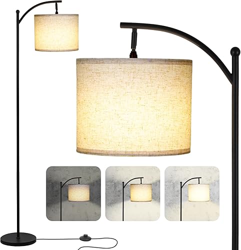 Lámpara de pie para sala de estar, lámpara de pie regulable alta con pantalla de lino, lámparas de pie modernas con interruptor de pie para sala de
