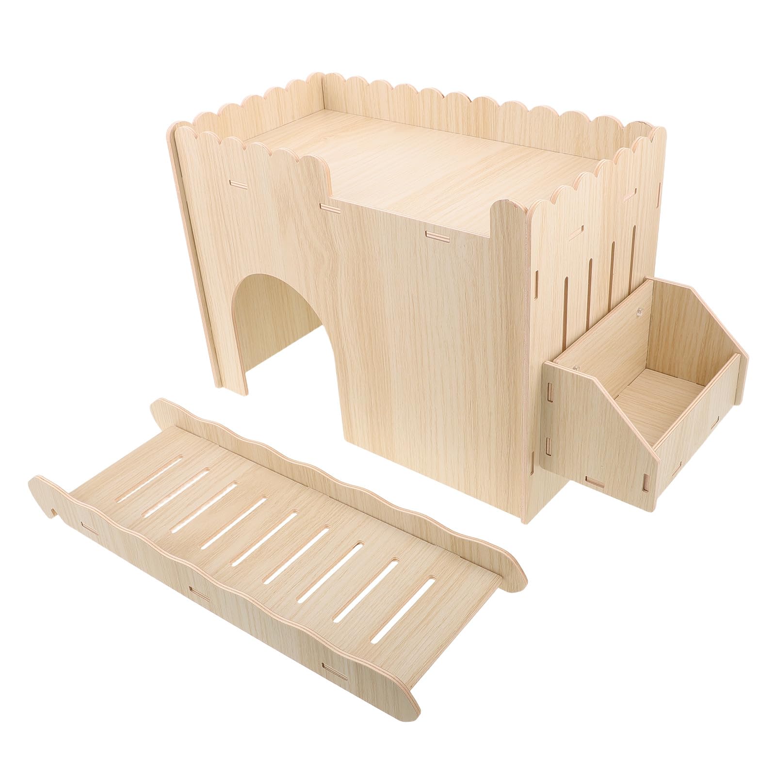 Casita de Madera Desmontable para Cobayas y Chinchillas Diseño Hueco, Borde Redondeado y Soporte para Heno, Adecuado para Casas de Pequeños Roedores