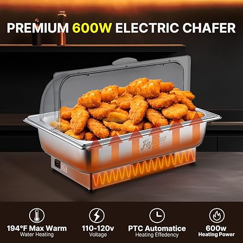 Miniatura 3 de Plato eléctrico para rozar, servidores y calentadores de bufé de 9 cuartos de galón, platos de acero inoxidable con pantalla de control de