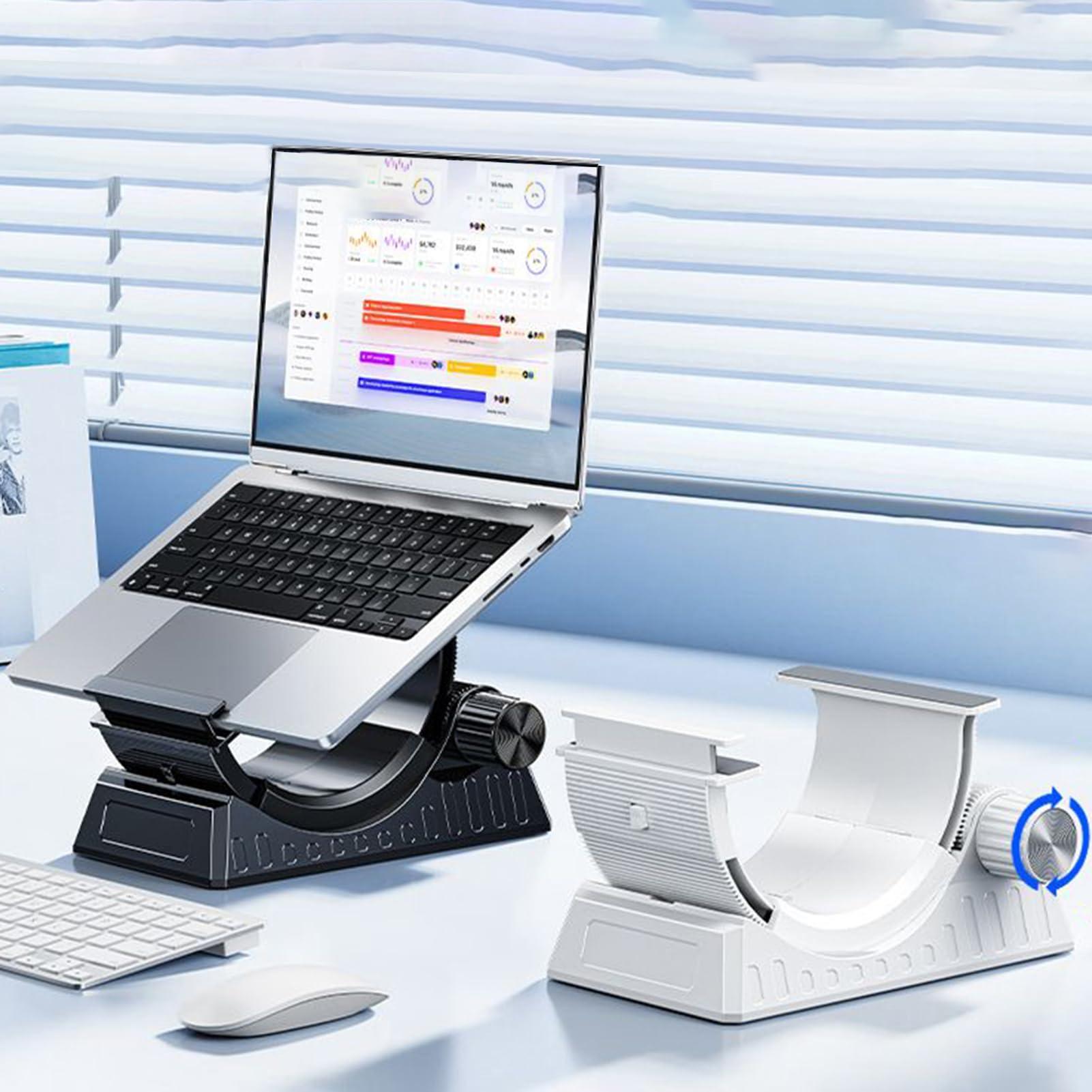 Soporte ajustable para laptop, ahorro de espacio, elevador de escritorio para portátiles en forma de C con soporte de perilla, soportes ergonómicos y para tabletas para oficina, hogar, cama, sofá